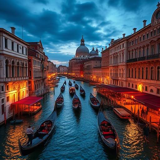 Der Canal Grande in Venedig mit Gondeln und pr&radic;&sect;chtigen Pal&radic;&sect;sten