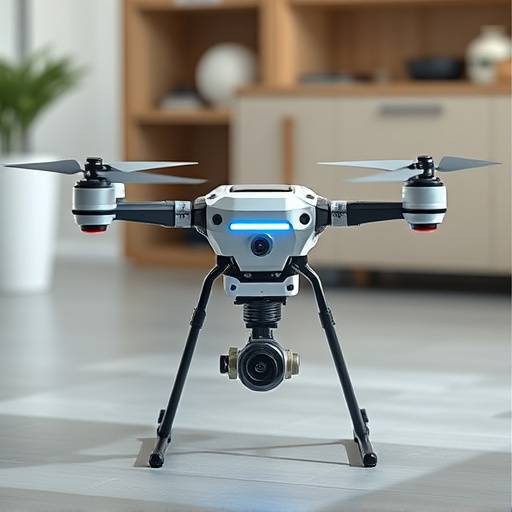 Ein kompakter Drohnen-Roboter mit mehreren Armen f&radic;&ordm;r Hausarbeiten.