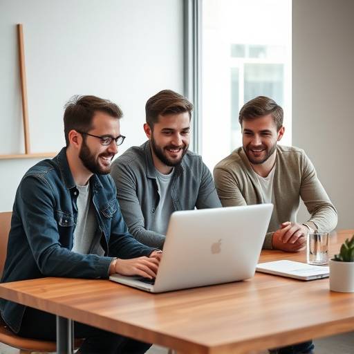 Ein Team von jungen Unternehmern, die an einem Tisch sitzen und an einem Laptop arbeiten.