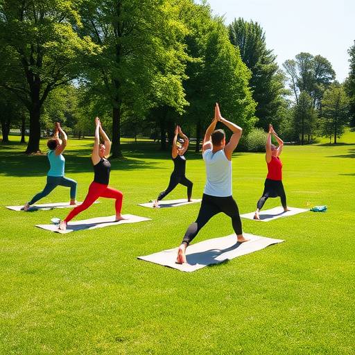 Gruppe von Menschen macht Yoga im Park