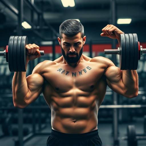Person mit Gewichten im Fitnessstudio
